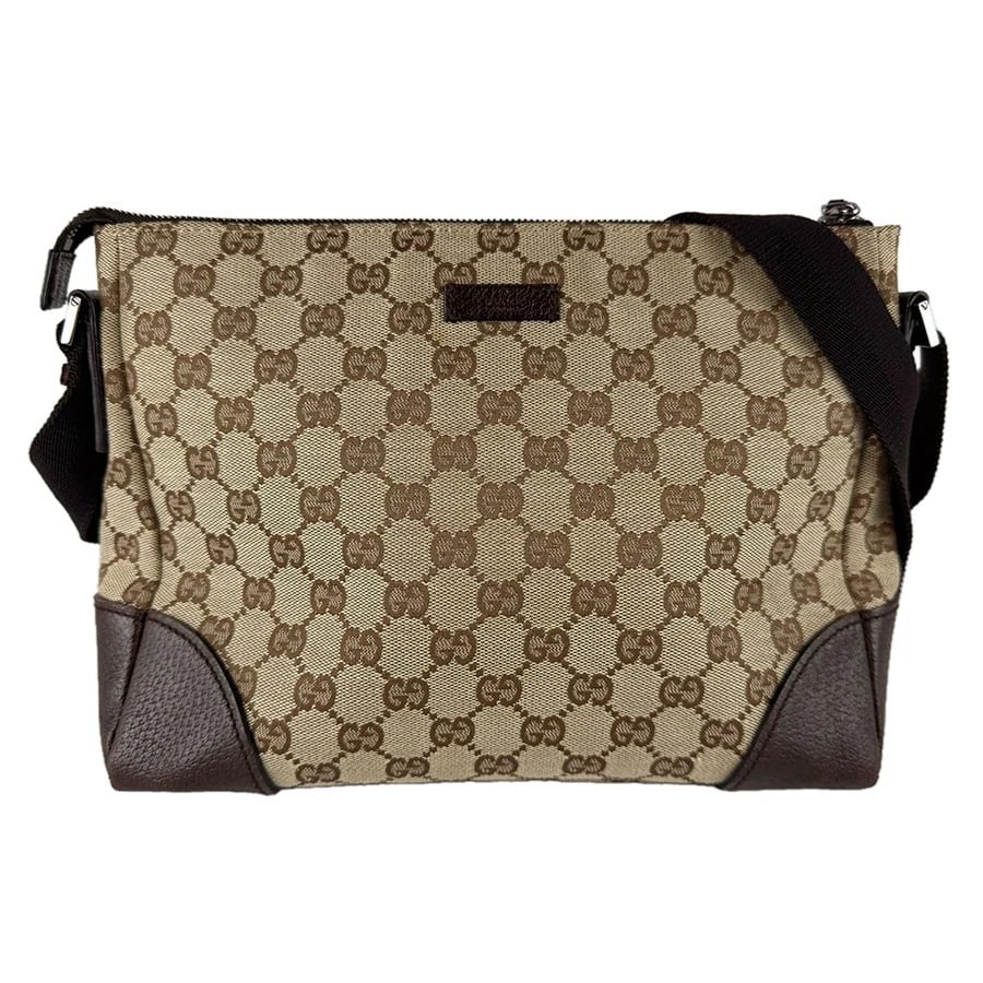 GUCCI SHOULDER BAG BEIGE/BROWN GG CANVAS/LEATHER: GUCCI Shoulder Bag Beige/Brown GG Canvas/Leather Brand: GUCCI Type: Shoulder Bag Material: GG Canvas/Leather Color: Brown Size: W:10.6inx H:7.9inx D:3.5in Accessories: None Accessories Not