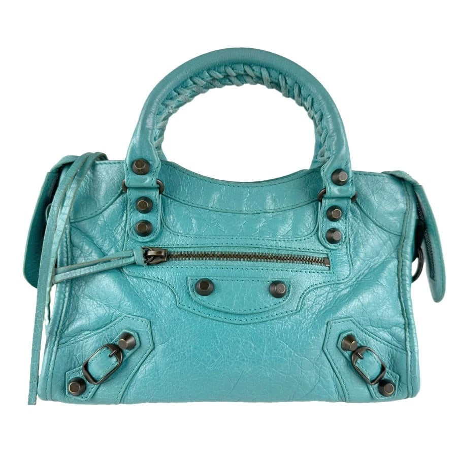 BALENCIAGA HANDBAG SHOULDER BAG LEATHER: BALENCIAGA Handbag Shoulder Bag leather Brand: BALENCIAGA Type: Handbag Material: Leather Color: Turquoise Blue Size: W:9.4inx H:5.9inx D:3.1in Handle Length:10.2in Accessories: None Acces