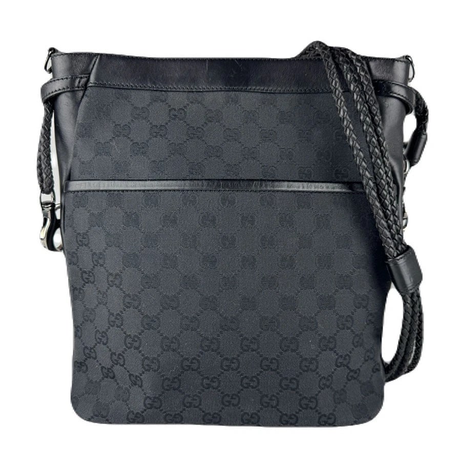 GUCCI SHOULDER BAG BLACK GG CANVAS/LEATHER: GUCCI Shoulder Bag Black GG Canvas/Leather Brand: GUCCI Type: Shoulder Bag Material: GG Canvas/Leather Color: Black Size: W:11.8inx H:12.2inx D:3.1in Accessories: None Accessories Notice: