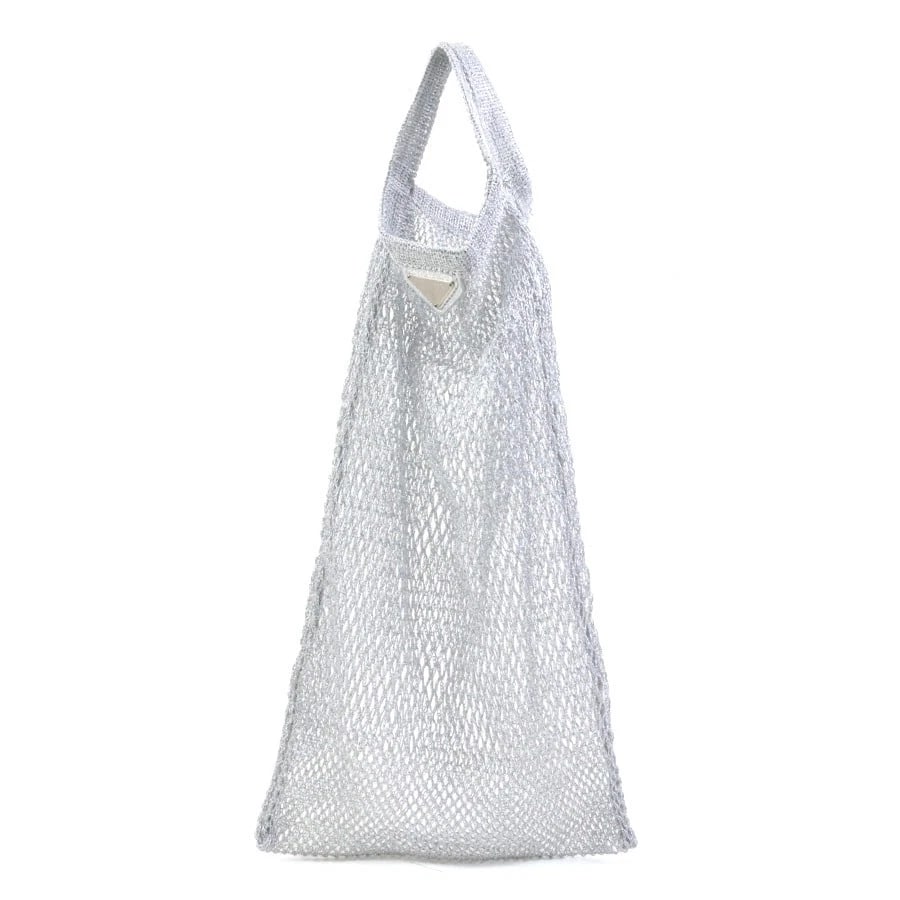 PRADA MESH BAG HANDBAG SILVER COTTON: PRADA Mesh Bag Handbag Silver Cotton Brand: PRADA Type: Handbag Material: Cotton Color: Silver Size: W:8.7inx H:14.4in Handle drop:2.0in Accessories: None Accessories Notice: When purchasi