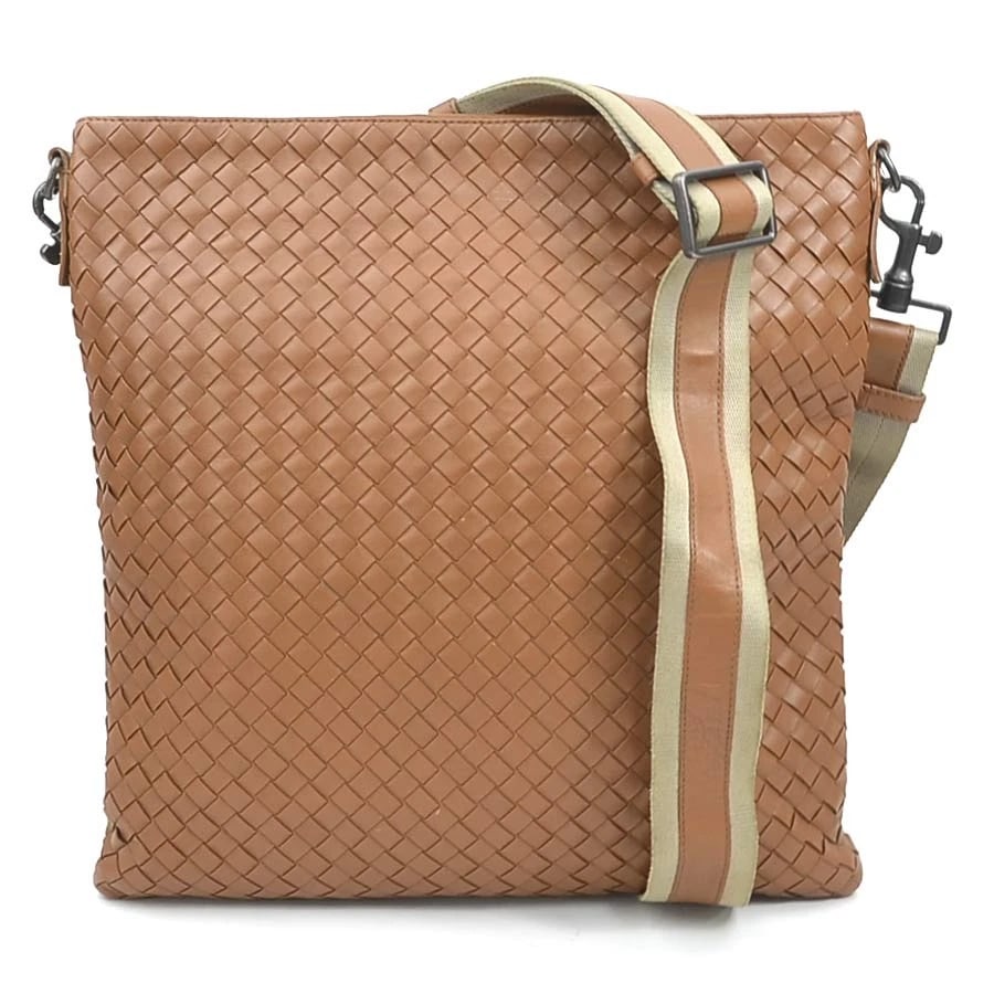 BOTTEGAVENETA INTRECCIATO CROSSBODY SHOULDER BAG: BOTTEGAVENETA Intrecciato Crossbody Shoulder Bag Brand: BOTTEGAVENETA Type: Crossbody Shoulder Bag Material: Leather Color: Brown Size: W:12.6inx H:12.6inx D:0.6in Accessories: None Access