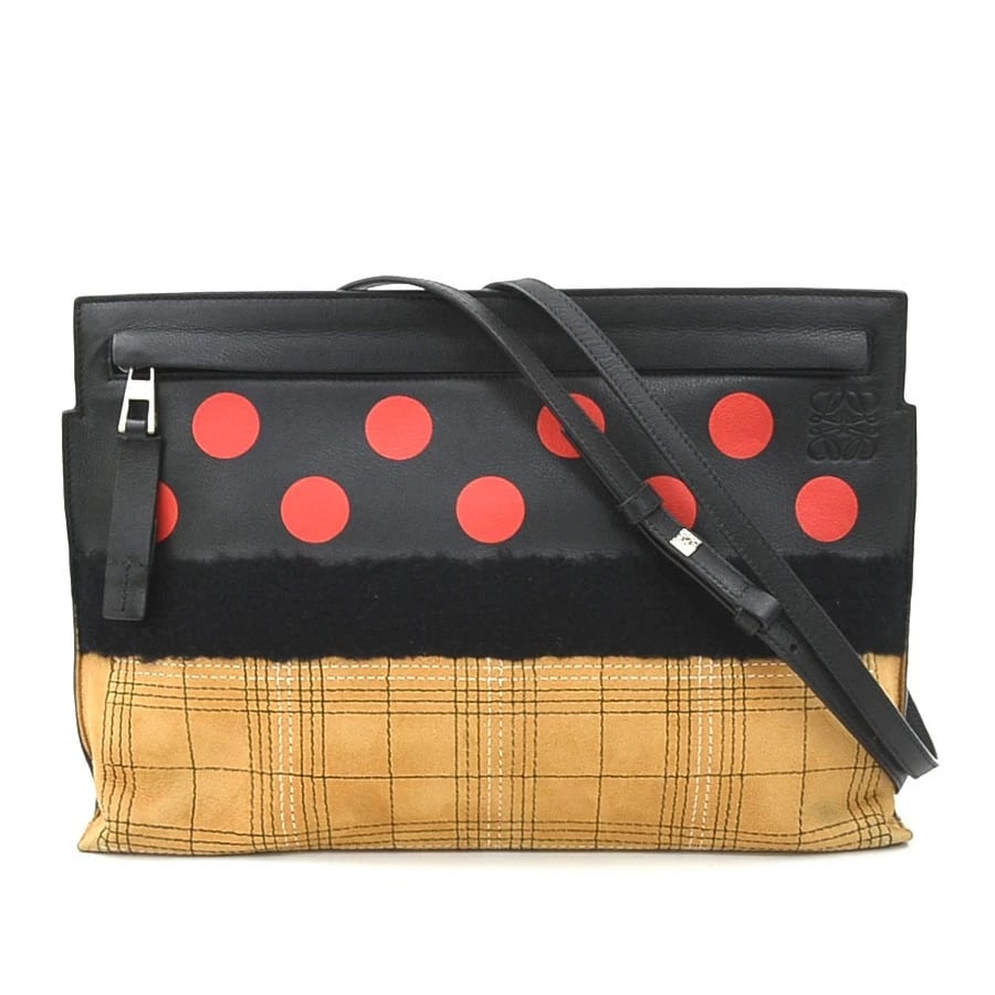 LOEWE SHOULDER BAG BLACK/RED/BROWN: LOEWE Shoulder Bag Black/Red/Brown Brand: LOEWE Type: Shoulder Bag Material: Leather/Suede/Cotton Color: Black X Red X Brown Size: W:11.4inx H:7.9inx D:1.8in Accessories: None Accessories