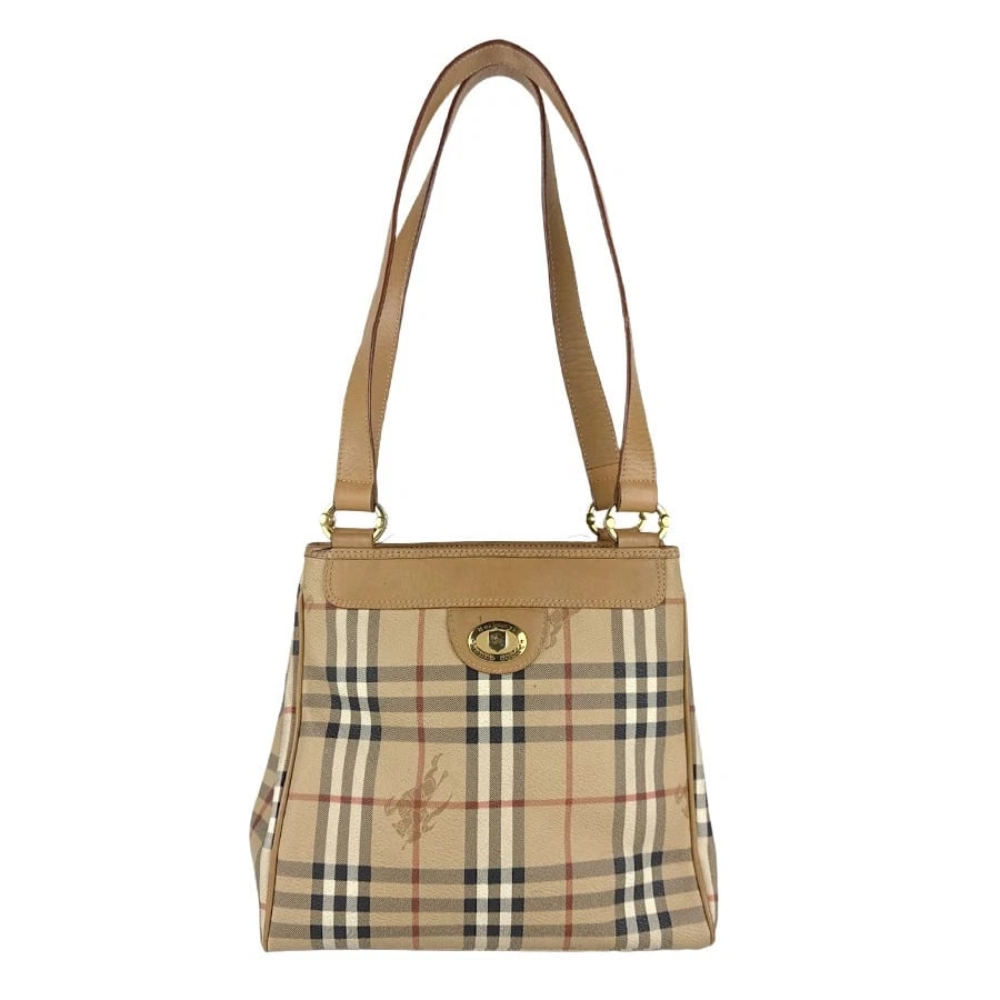 BURBERRYS SHOULDER BAG BEIGE PVC/LEATHER: Burberrys Shoulder Bag Beige PVC/Leather Brand: Burberrys Type: Shoulder Bag Material: PVC Coated Canvas/Leather Color: Beige Size: W:10.2inx H:9.8inx D:3.1in Accessories: None Accessories