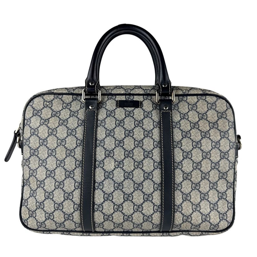 GUCCI GG SUPREME HANDBAG BUSINESS BAG: GUCCI GG Supreme Handbag Business Bag Brand: GUCCI Type: Handbag Material: PVC Color: Navy Size: W:13.0inx H:9.1inx D:2.0in Handle Length:14.6in Accessories: None Accessories Notice: When