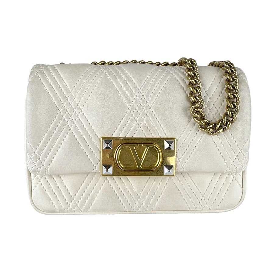 VALENTINO GARAVANI CHAIN SHOULDER BAG OFF WHITE: Valentino Garavani Chain Shoulder Bag Off White Brand: Valentino Garavani Type: Shoulder Bag Material: leather Color: Off white Size: W:7.1inx H:5.5inx D:2.4in Accessories: None Accessorie
