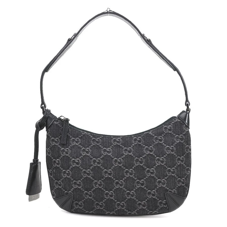 GUCCI GG DENIM HORSEBIT SLIM SMALL SHOULDER BAG: GUCCI GG Denim Horsebit Slim Small Shoulder Bag Brand: GUCCI Type: Shoulder Bag Material: Denim/Leather Color: Black Size: W:9.4inx H:5.5in Accessories: None Accessories Notice: When purch