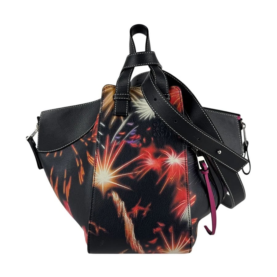 LOEWE FIREWORK PRINT HAMMOCK SHOULDER BAG: LOEWE Firework Print Hammock Shoulder Bag Brand: LOEWE Type: Shoulder Bag Material: leather Color: Black X Multicolor Size: W:5.5inx H:9.4inx D:10.6in Handle Length:11.4in Accessories: None