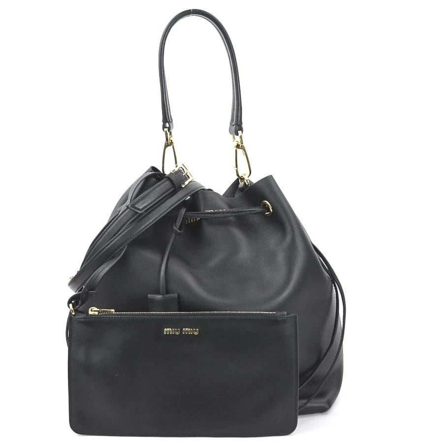 MIUMIU HANDBAG SHOULDER BAG BLACK LEATHER: MIUMIU Handbag Shoulder Bag Black Leather Brand: MIUMIU Type: Handbag Material: leather Color: Black Size: W:10.6inx H:11.8inx D:6.9in Handle Length:15.7in Accessories: None Accessories No