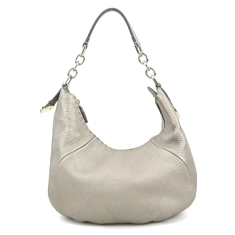 FENDI SELLERIA SHOULDER BAG GOLD GRAY LEATHER: FENDI Selleria Shoulder Bag Gold Gray Leather Brand: FENDI Type: Shoulder Bag Material: leather Color: Gold Gray Size: W:16.3inx H:9.4inx D:2.8in Accessories: None Accessories Notice: When