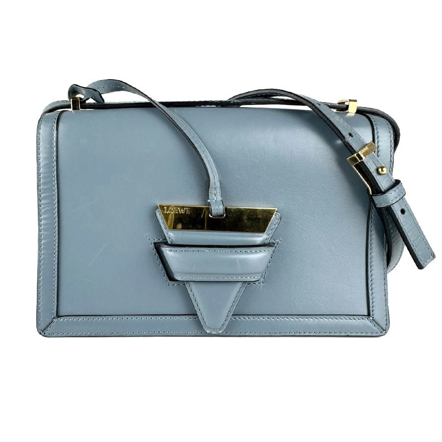 LOEWE BARCELONA SHOULDER BAG: LOEWE Barcelona Shoulder Bag Brand: LOEWE Type: Shoulder Bag Material: leather Color: Blue Size: W:9.4inx H:6.3inx D:3.1in Accessories: None Accessories Notice: When purchasing pre-owned g