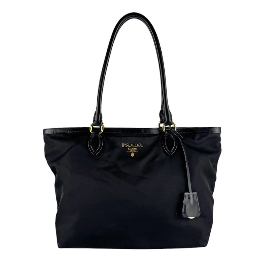 PRADA TOTE SHOULDER BAG BLACK NYLON/LEATHER: PRADA Tote Shoulder Bag Black Nylon/Leather Brand: PRADA Type: Shoulder Bag Material: Nylon/Leather Color: Black Size: W:11.0inx H:9.4inx D:5.1in Handle Length:20.9in Accessories: None Acc