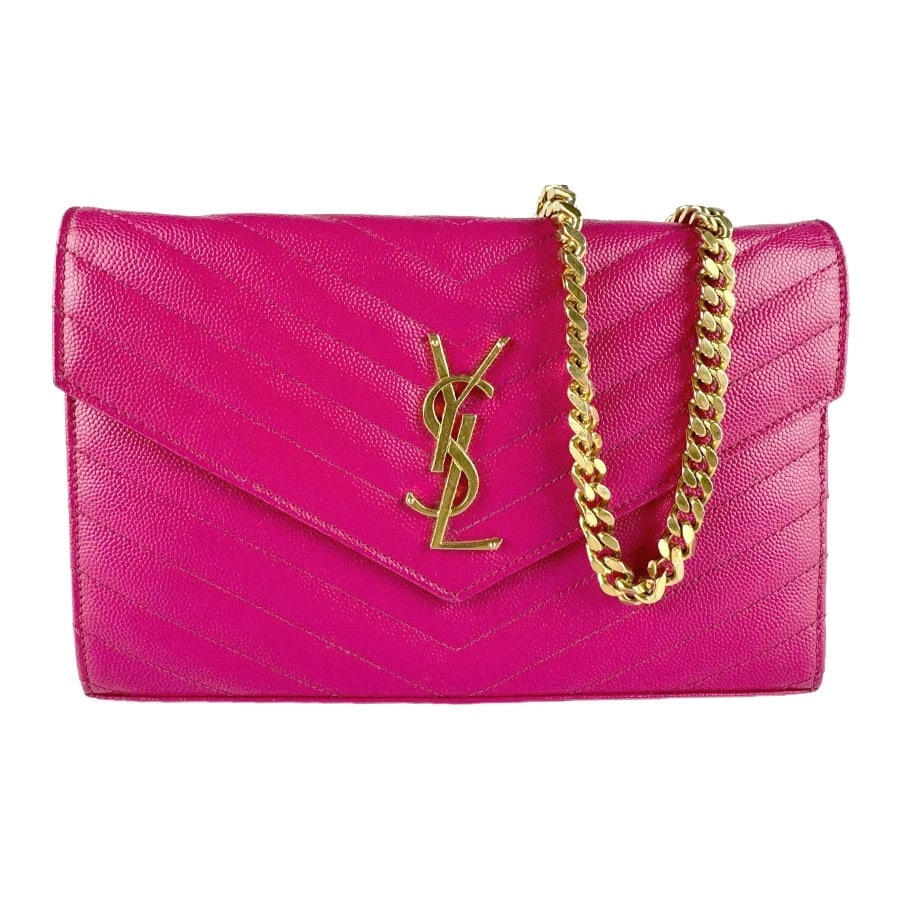 SAINT LAURENT CHAIN WALLET SHOULDER BAG: SAINT LAURENT Chain Wallet Shoulder Bag Brand: SAINT LAURENT Type: Other accessories Material: leather Color: Magenta Size: W:8.7inx H:5.9inx D:0.8in Accessories: None Accessories Notice: