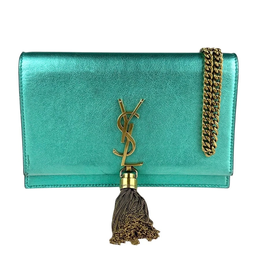 SAINT LAURENT CHAIN WALLET CROSSBODY BAG: SAINT LAURENT Chain Wallet Crossbody Bag Brand: SAINT LAURENT Type: Other accessories Material: leather Color: Metallic Green Size: W:7.5inx H:5.1inx D:1.2in Accessories: None Accessories