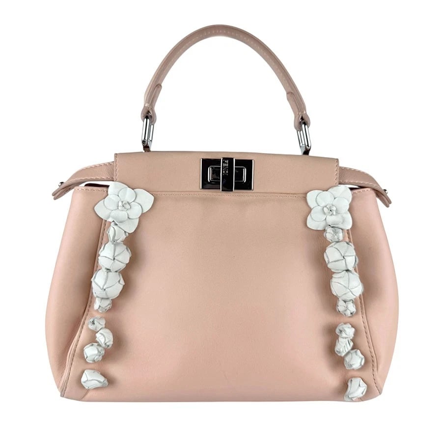 FENDI PEEKABOO MINI HANDBAG SHOULDER BAG: FENDI Peekaboo Mini Handbag Shoulder Bag Brand: FENDI Type: Handbag Material: Leather Color: Pink Size: W:9.1inx H:7.5inx D:3.5in Handle Length:9.1in Accessories: None Accessories Notice: