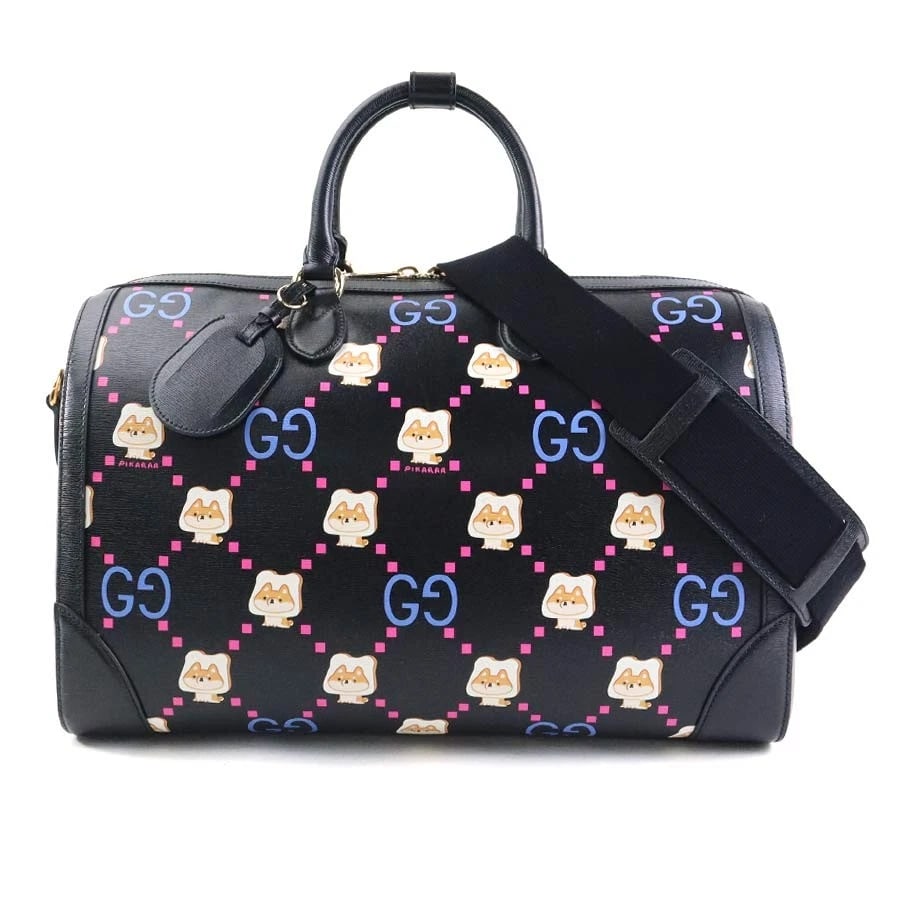GUCCI BOSTON BAG BLACK X MULTICOLOR LEATHER: GUCCI Boston bag Black x multicolor leather Brand: GUCCI Type: Boston bag Material: leather Color: Black X Multicolor Size: W:16.9inx H:10.2inx D:9.4in Handle Length:14.2in Accessories: None
