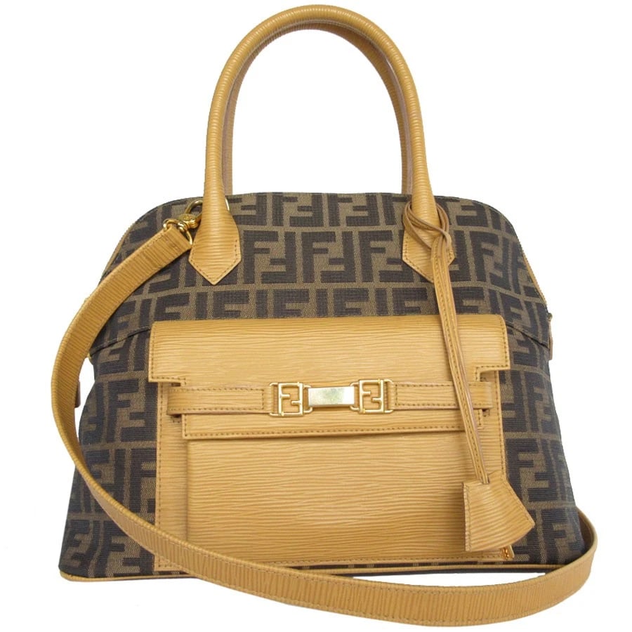FENDI ZUCCA HANDBAG SHOULDER BAG BROWN: FENDI Zucca Handbag Shoulder Bag Brown Brand: FENDI Type: Handbag Material: Nylon Canvas/Leather Color: Brown Size: W:13.8inx H:9.8inx D:5.5in Handle Length:15.4in Accessories: None Accessories