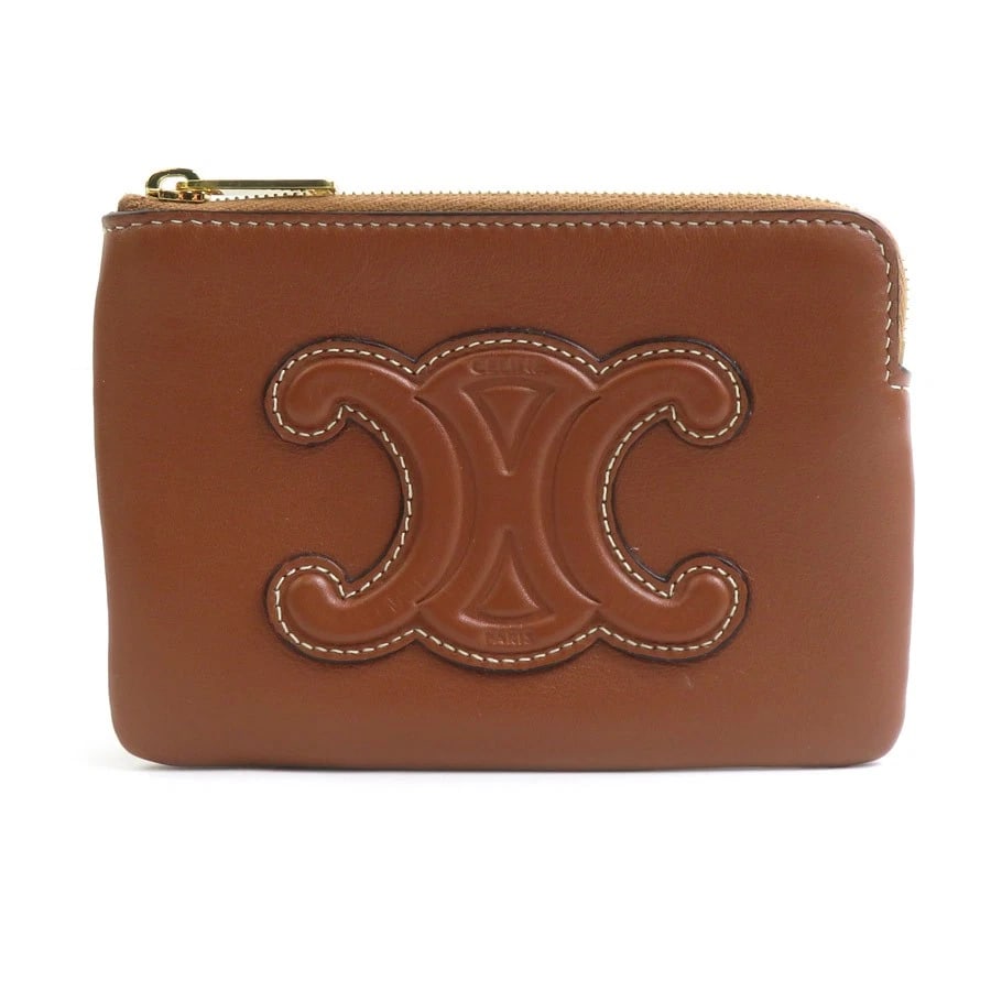 CELINE COIN PURSE CASE BROWN/GOLD LEATHER/METAL (1 of 5)