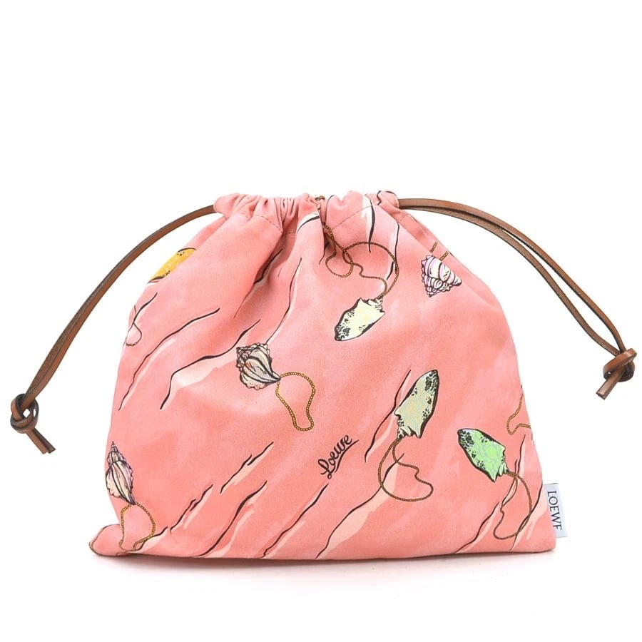 LOEWE PAULA'S IBIZA DRAWSTRING POUCH CANVAS/LEATHER: LOEWE Paula's Ibiza Drawstring Pouch Canvas/Leather Brand: LOEWE Type: Pouch Material: Canvas/Leather Color: Pink / Multicolor Size: W:11.6inx H:11.2in Accessories: None Accessories Notice