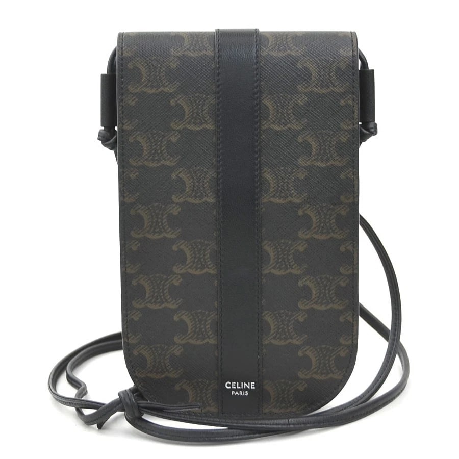 CELINE SHOULDER BAG PHONE HOLDER BLACK PVC: CELINE Shoulder Bag Phone Holder Black PVC Brand: CELINE Type: Shoulder Bag Material: PVC Coated Canvas Color: Black Size: W:4.3inx H:7.1inx D:0.8in Accessories: None Accessories Notice: W