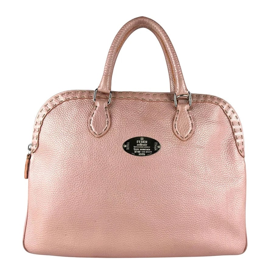 FENDI SELLERIA HANDBAG METALLIC PINK LEATHER: FENDI Selleria Handbag Metallic Pink Leather Brand: FENDI Type: Handbag Material: leather Color: Metallic Pink Size: W:14.6inx H:11.8inx D:0.8in Handle Length:13.4in Accessories: None Acce