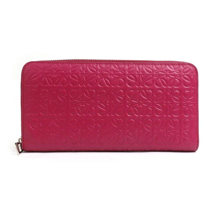 LOEWE ANAGRAM ZIP AROUND LONG WALLET: LOEWE Anagram Zip Around Long Wallet Brand: LOEWE Type: Zip Around long wallet Material: Leather Color: Deep Pink Size: W:7.5inx H:3.7inx D:0.8in Accessories: None Accessories Notice: When