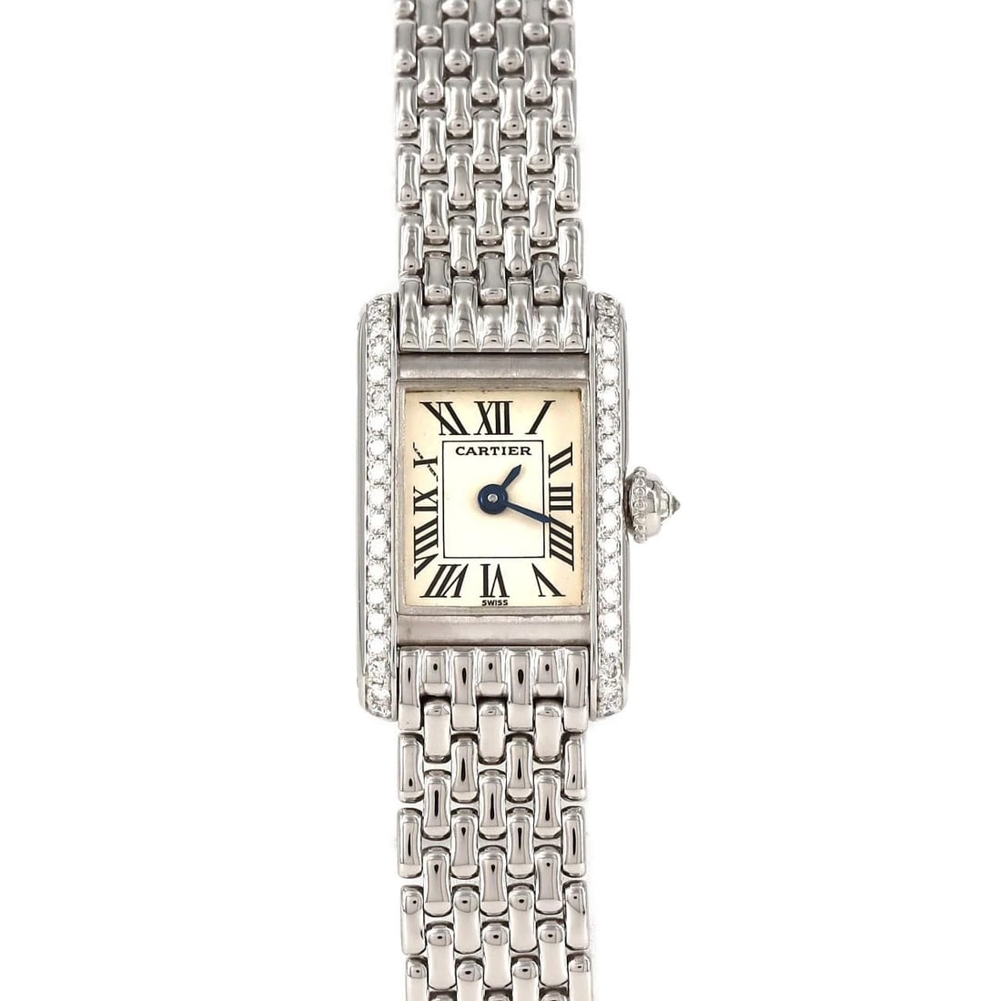 CARTIER MINI TANK WG QUARTZ WATCH: Cartier Mini Tank WG Quartz Watch Brand: CARTIER Type: Wrist watch Material: Case: White gold Bracelet: White gold Color: Dial Color: Silver/Roman Size: Case diameter approx.: 15 x 24 mm mm Max Wrist 