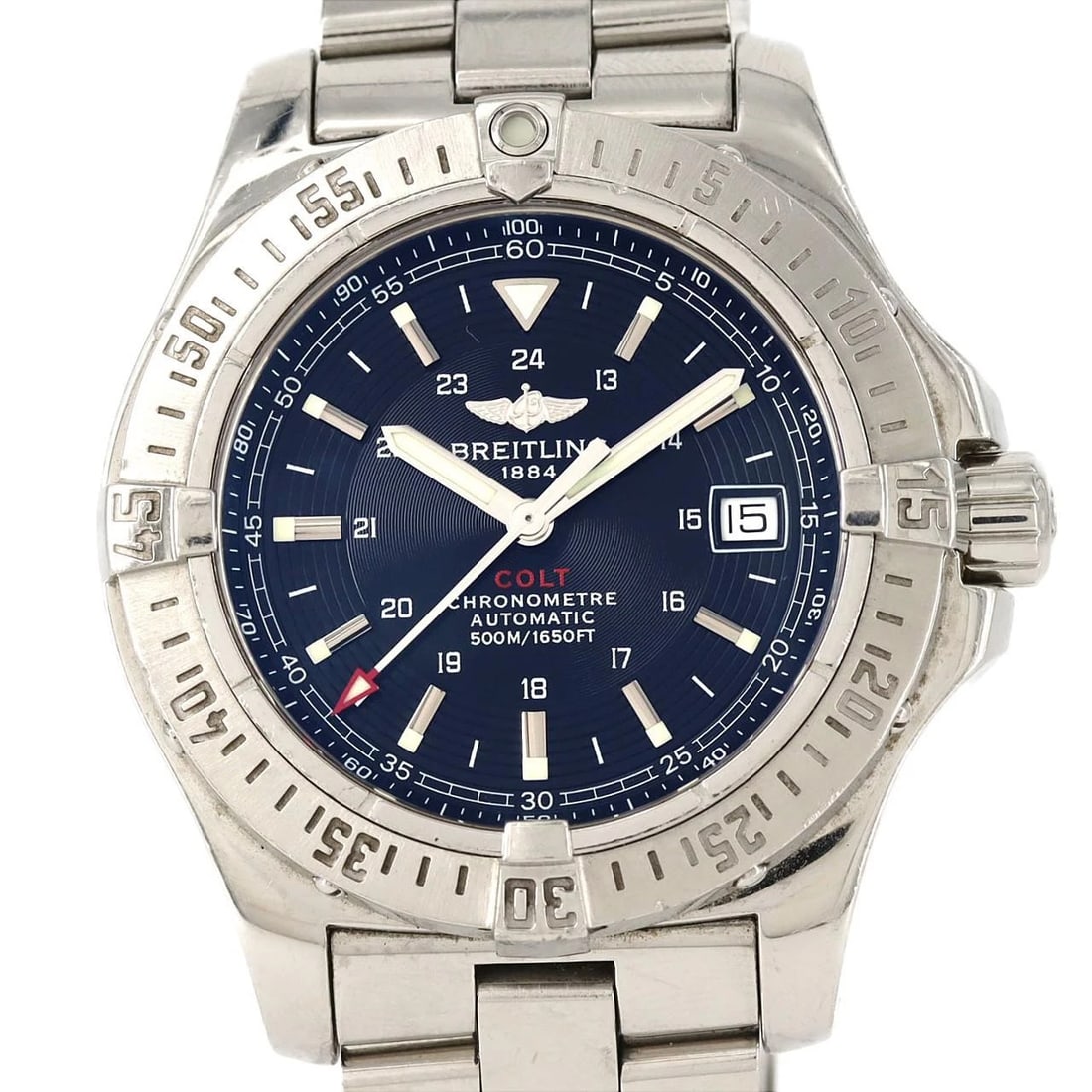 BREITLING COLT AUTOMATIC WATCH: Breitling Colt Automatic Watch Brand: BREITLING Type: Wrist watch Material: Case: Stainless Steel Breath: Stainless Steel Color: Dial color black Size: Case diameter: Approx. 41 mm Max wrist