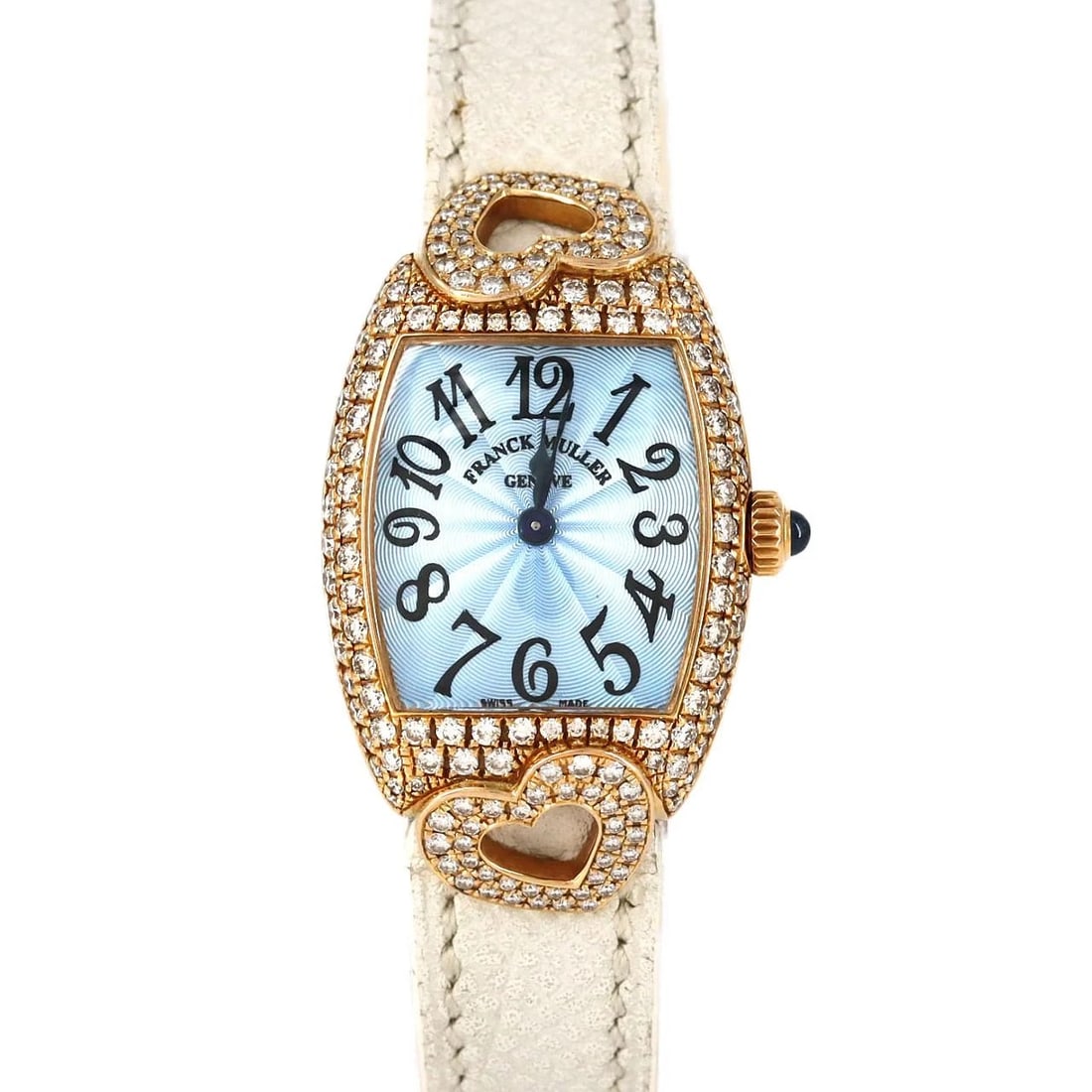 FRANCK MULLER TONNEAU CURVEX COEUR WATCH: Franck Muller Tonneau Curvex Coeur Watch Brand: FRANCK MULLER Type: Wrist watch Material: Case: Pink gold/rose gold Bracelet: Strap Color: Dial Color: Blue/Arabic Band Color: White Size: Case