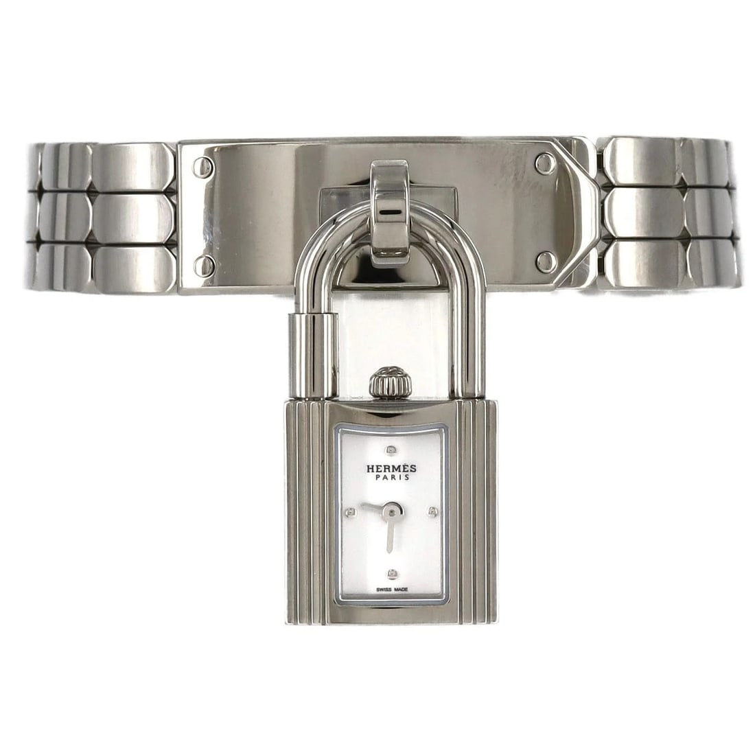 HERMES KELLY STAINLESS STEEL QUARTZ WATCH: Hermes Kelly Stainless Steel Quartz Watch Brand: HERMES Type: Wrist watch Material: Case: Stainless Steel Breath: Stainless Steel Color: Dial color white Size: Case diameter: Approx. 16mm Max wrist