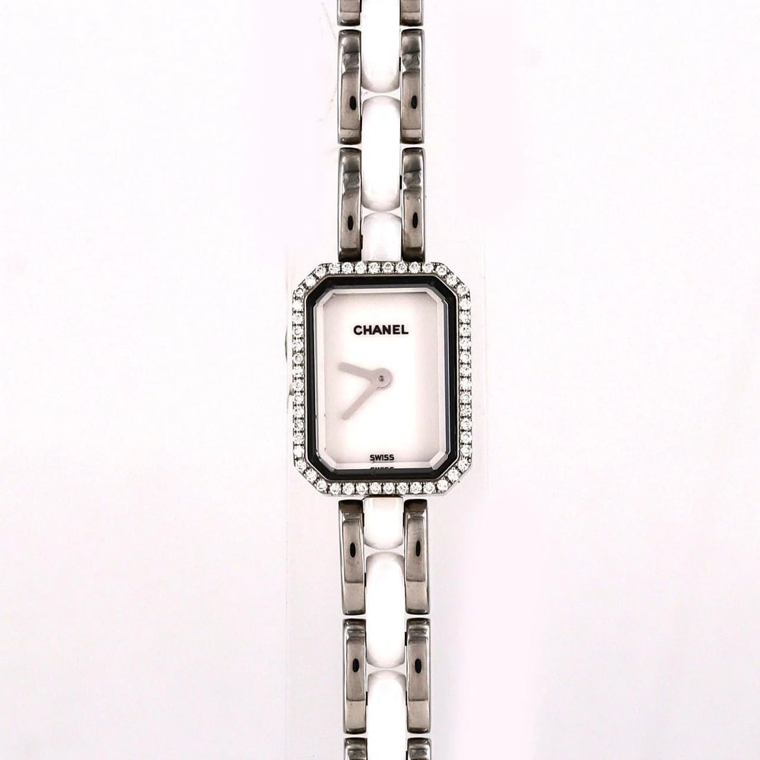 CHANEL PREMIÈRE SSXCERAMIC WATCH: Chanel Première SSxCeramic Watch Brand: CHANEL Type: Wrist watch Material: Case: Stainless Steel Bracelet: Stainless steel x ceramic Color: Dial color white Size: Case diameter: 15x19.5mm Max wrist