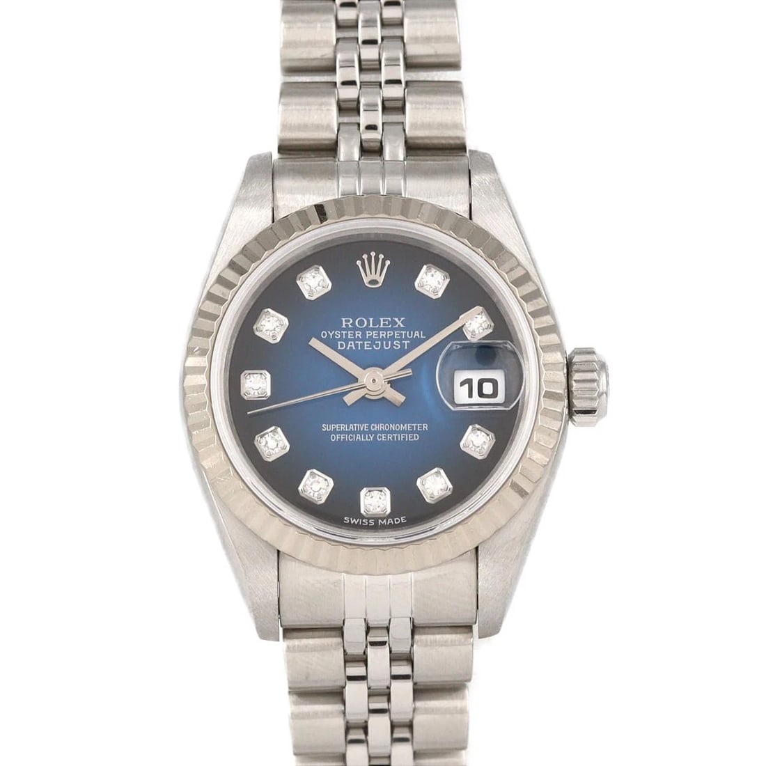 ROLEX DATEJUST MECHANICAL AUTOMATIC WATCH: Rolex Datejust Mechanical Automatic Watch Brand: ROLEX Type: Wrist watch Material: Case: Stainless steel x white gold Bracelet: Stainless steel Color: Dial Color: Blue gradient/Diamond Size: Case diam