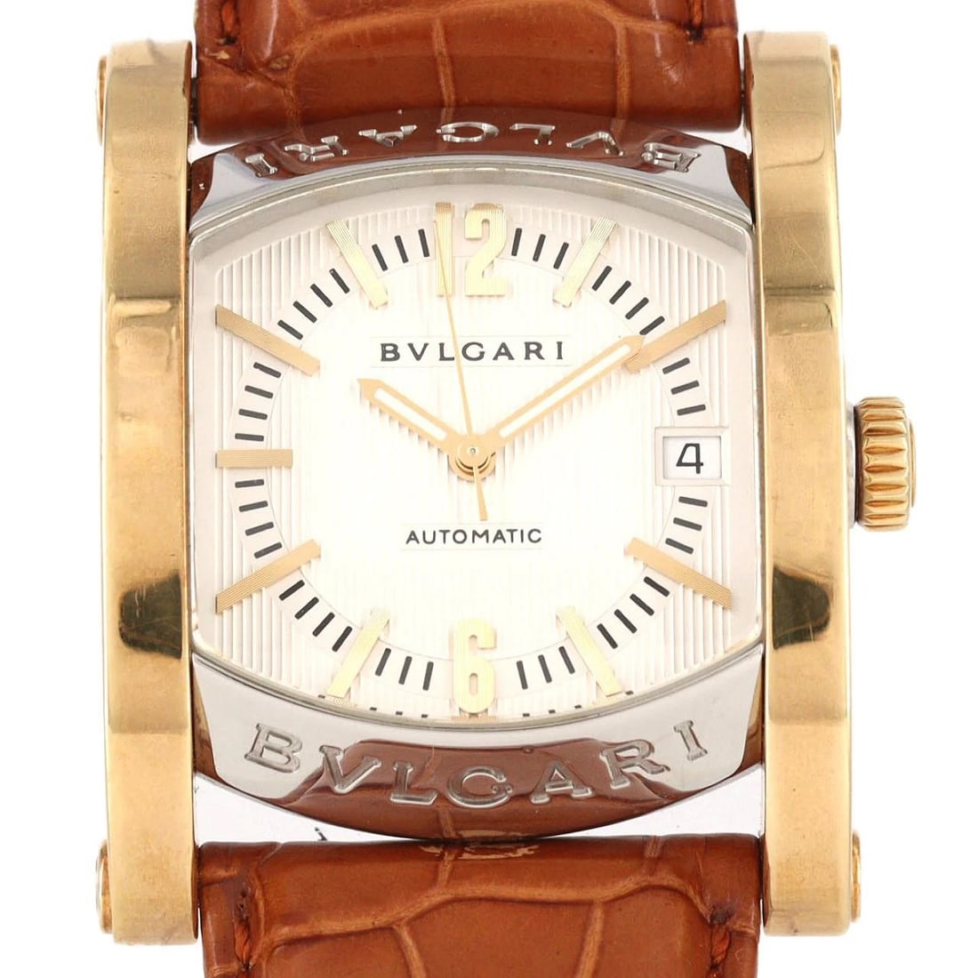 BULGARI ASSIOMA YG COMBINATION WATCH: Bulgari Assioma YG Combination Watch Brand: BVLGARI Type: Wrist watch Material: Case: Stainless steel x yellow gold Bracelet: Strap Color: Dial Color: Silver Tapestry Band Color: Brown Size: Case