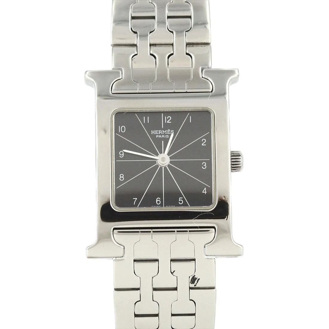 HERMES WATCH STAINLESS STEEL QUARTZ WATCH: Hermes Watch Stainless Steel Quartz Watch Brand: HERMES Type: Wrist watch Material: Case: Stainless Steel Bracelet: Strap Color: Dial Color: Silver/Arabic Band Color: Pink Size: Case diameter: