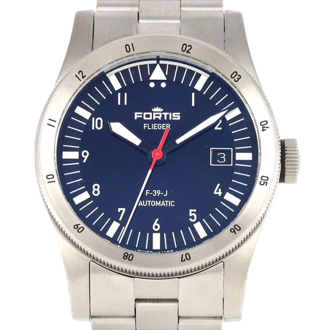 FORTIS FLIEGER DATE STAINLESS STEEL WATCH: Fortis Flieger Date Stainless Steel Watch Brand: FORTIS Type: Wrist watch Material: Case: Stainless Steel Breath: Stainless Steel Color: Dial color blue Size: Case diameter: Approx. 39 mm Max wrist ci