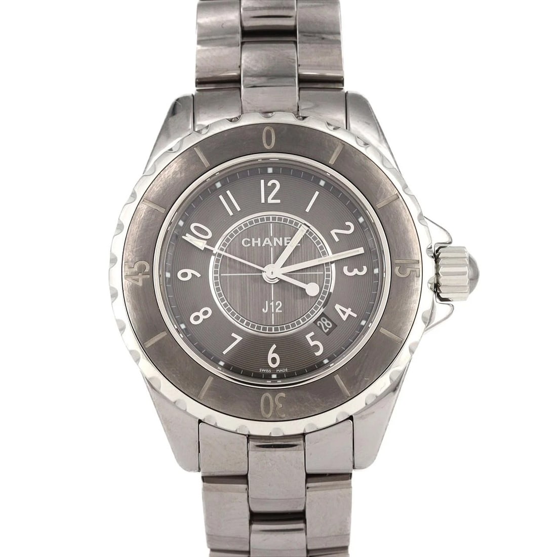 CHANEL J12 CHROMATIC CERAMIC QUARTZ WATCH: Chanel J12 Chromatic Ceramic Quartz Watch Brand: CHANEL Type: Wrist watch Material: Case: Ceramic Bracelet: Ceramic Color: Dial Color: Gray/Arabic Size: Case diameter: Approx. 33 mm Max wrist circumfe
