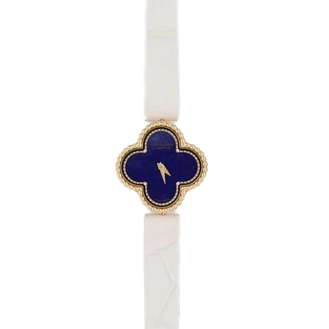 VAN CLEEF & ARPELS SWEET ALHAMBRA YG QUARTZ WATCH: Van Cleef & Arpels Sweet Alhambra YG Quartz Watch Brand: Van Cleef & Arpels Type: Wrist watch Material: Case: Yellow gold Bracelet: Strap Color: Dial Color: Lapis Lazuli Band color: White Size: Case
