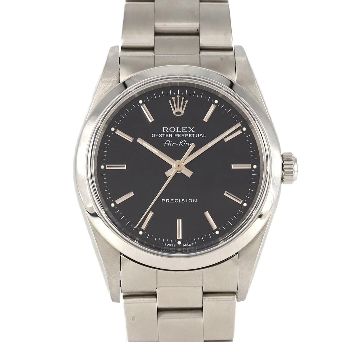 ROLEX AIR-KING STAINLESS STEEL WATCH: Rolex Air-King Stainless Steel Watch Brand: ROLEX Type: Wrist watch Material: Case: Stainless Steel Breath: Stainless Steel Color: Dial color black Size: Case diameter: Approx. 34 mm Max wrist circumf