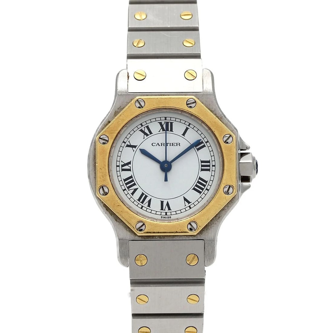 CARTIER SANTOS OCTAGON WATCH: Cartier Santos Octagon Watch Brand: CARTIER Type: Wrist watch Material: Case: Stainless steel x yellow gold Bracelet: Stainless steel x yellow gold Color: Dial color white Size: Case diameter: