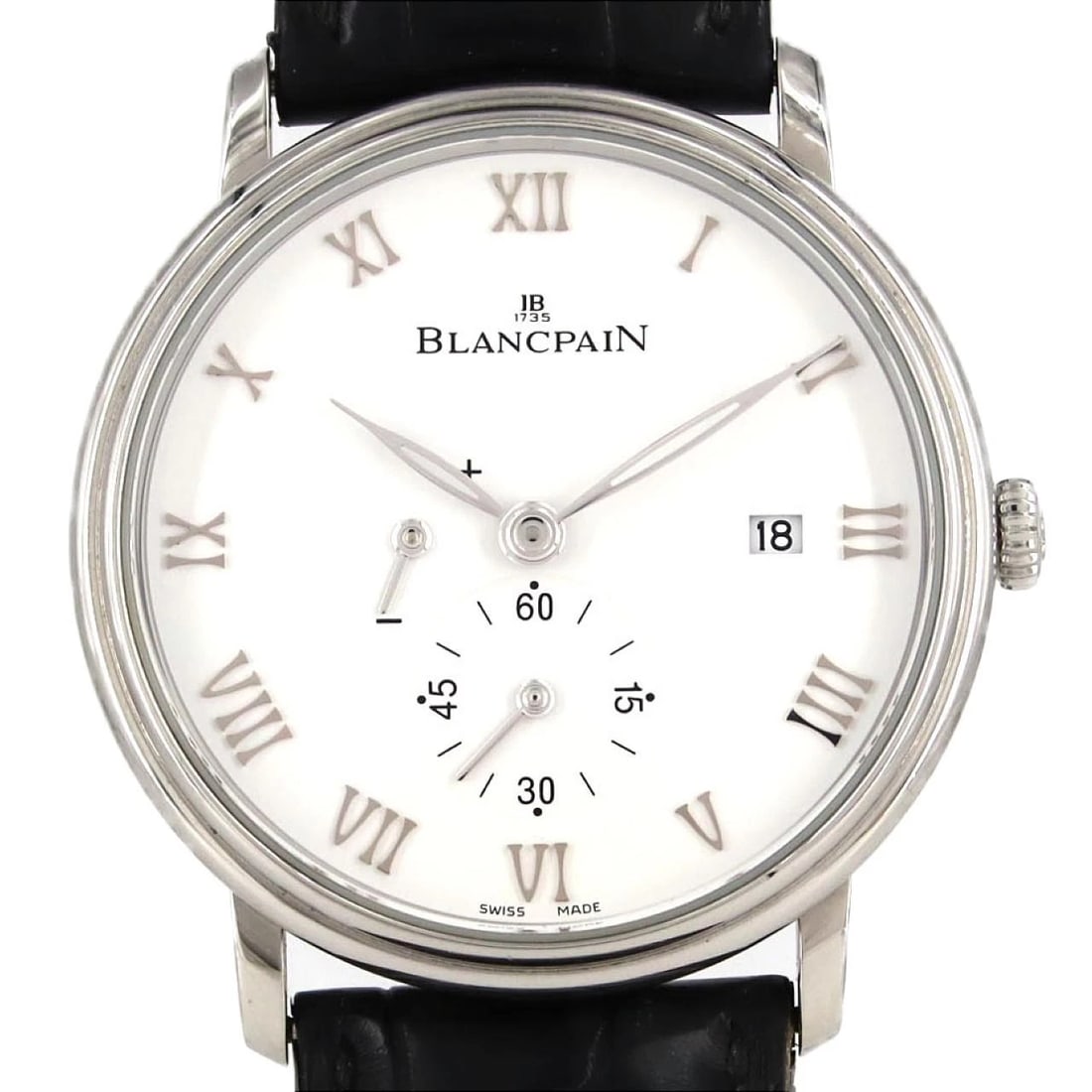 BLANCPAIN VILLERET ULTRA SLIM WATCH: Blancpain Villeret Ultra Slim Watch Brand: Blancpain Type: Wrist watch Material: Case: Stainless Steel Bracelet: Strap Color: Dial Color: White/Roman Band Color: Black Size: .Case diameter: Approx.