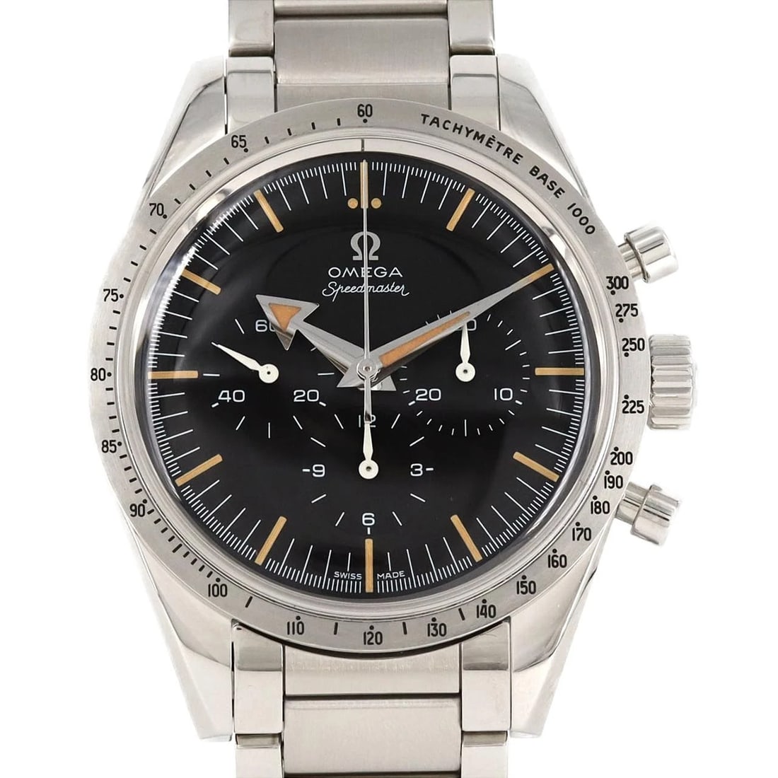 OMEGA TRILOGY SPEEDMASTER WATCH: Omega Trilogy Speedmaster Watch Brand: OMEGA Type: Wrist watch Material: Case: Stainless Steel Breath: Stainless Steel Color: Dial color Size: Case diameter: Approx. 39 mm Max wrist circumference: 21 