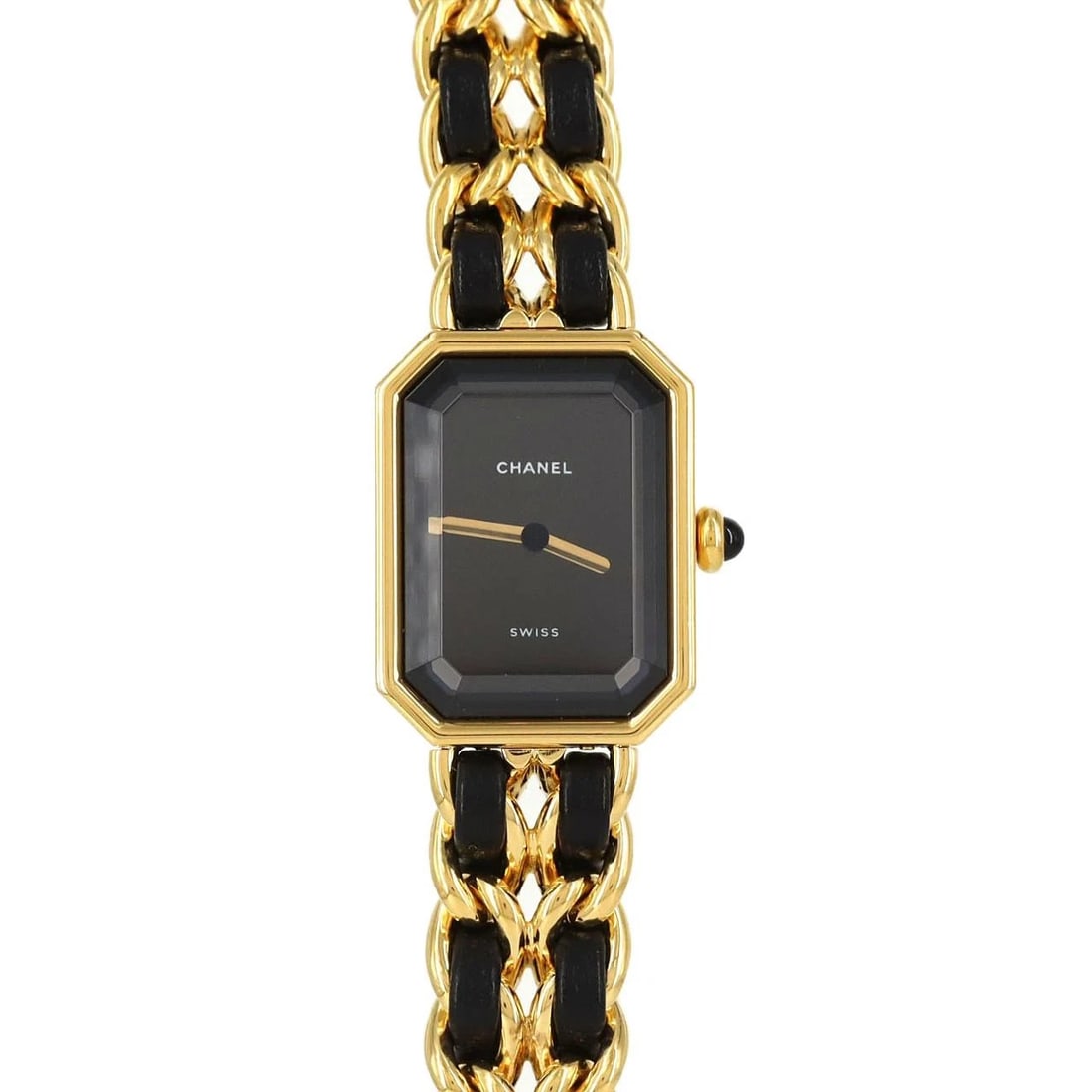 CHANEL PREMIERE GOLD PLATED QUARTZ WATCH: Chanel Premiere Gold Plated Quartz Watch Brand: CHANEL Type: Wrist watch Material: Case: Gold plated Bracelet: Gold plated x Strap Color: Dial color black Size: Case diameter: 20x26mm Max wrist circum