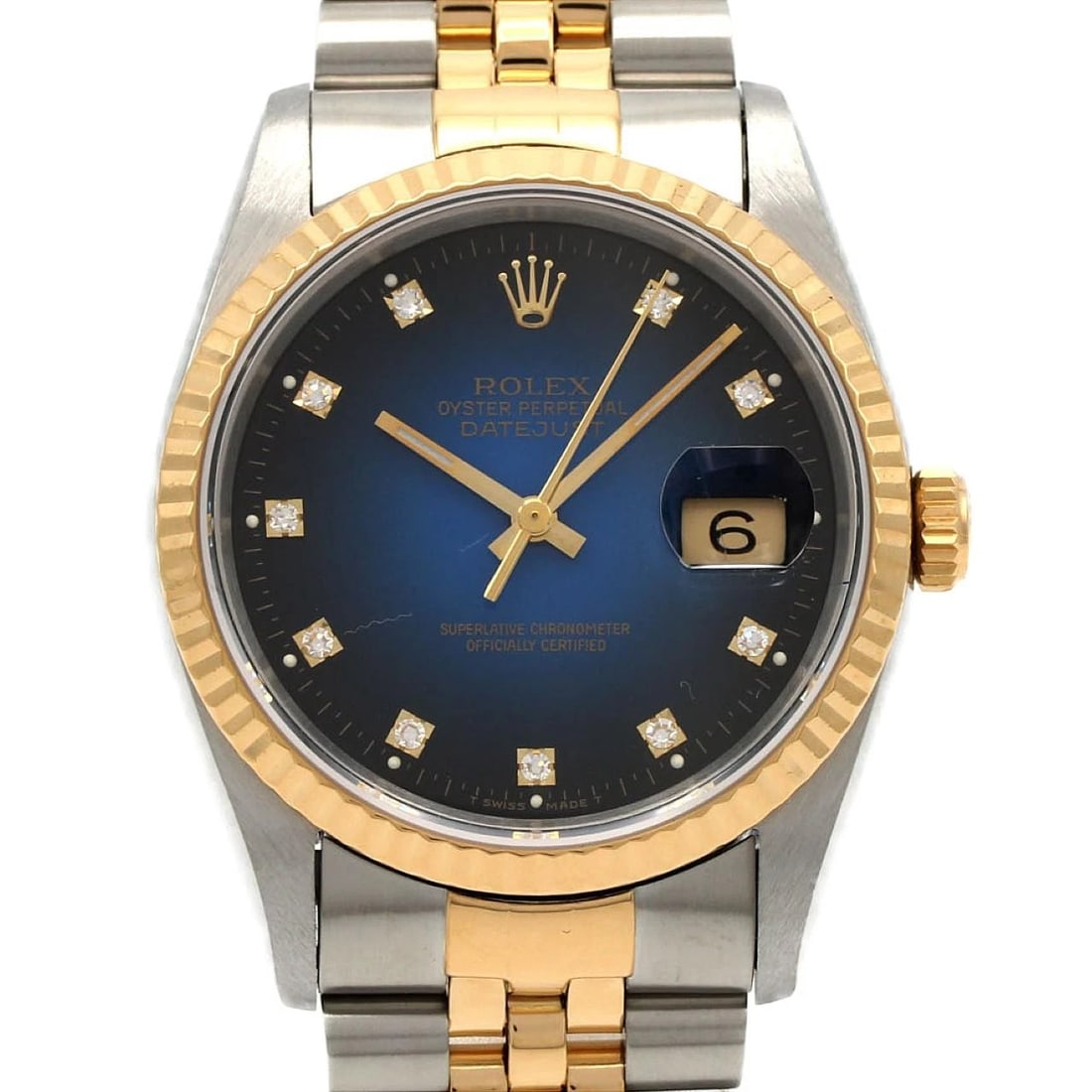 ROLEX DATEJUST MECHANICAL AUTOMATIC WATCH: Rolex Datejust Mechanical Automatic Watch Brand: ROLEX Type: Wrist watch Material: Case: Stainless steel x yellow gold Bracelet: Stainless steel x yellow gold Color: Dial Color: Blue gradient/Diamond