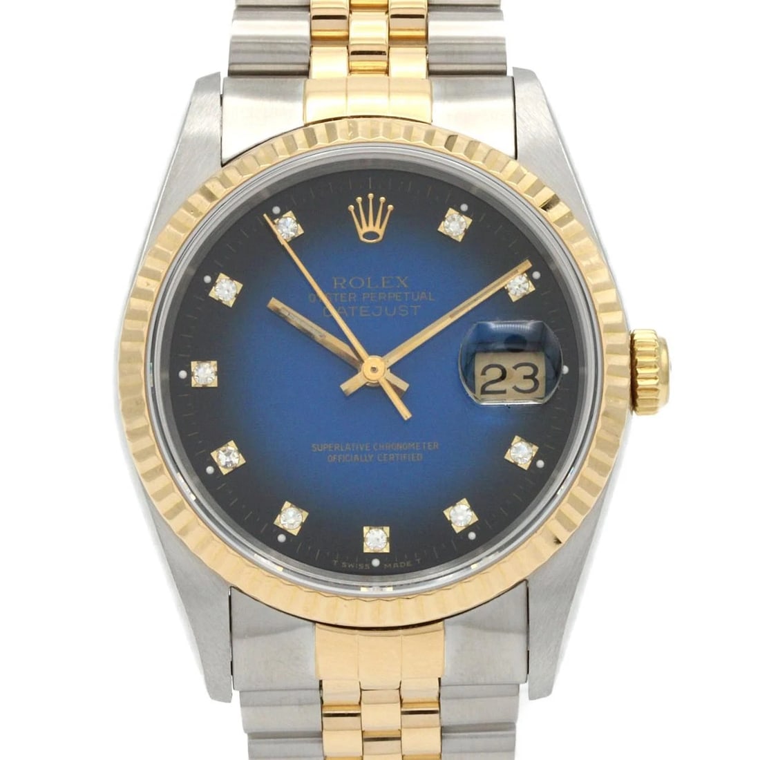 ROLEX DATEJUST STAINLESS STEEL X YELLOW GOLD WATCH: Rolex Datejust Stainless Steel x Yellow Gold Watch Brand: ROLEX Type: Wrist watch Material: Case: Stainless steel x yellow gold Bracelet: Stainless steel x yellow gold Color: Dial Color: Blue
