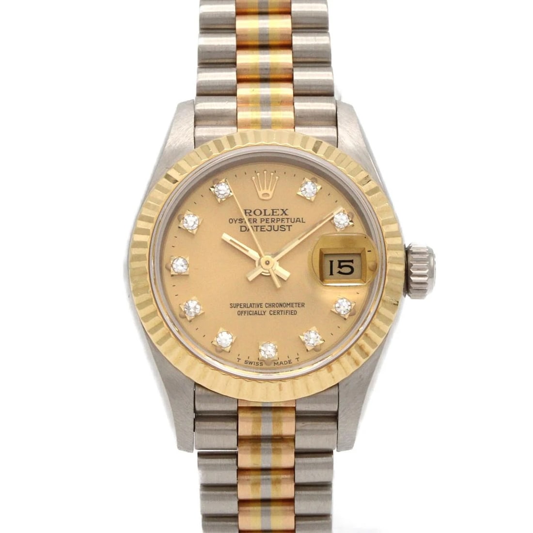ROLEX DATEJUST WGXYG MECHANICAL WATCH: Rolex Datejust WGxYG Mechanical Watch Brand: ROLEX Type: Wrist watch Material: Case: White gold x Yellow gold Bracelet: WG x YG x PG Color: Dial color gold/diamond Size: Case diameter: Approx. 26mm Ma