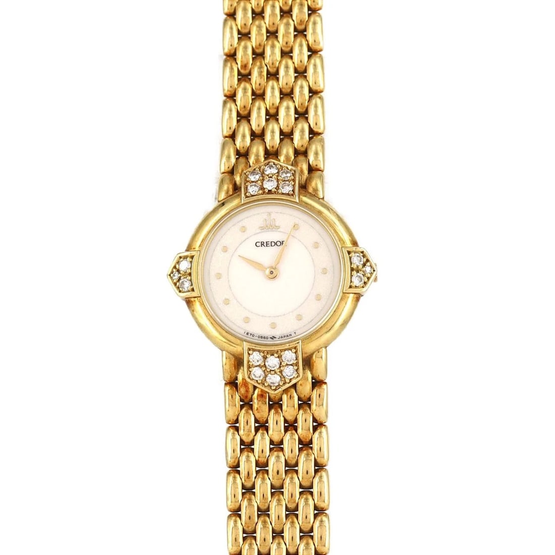 SEIKO CREDORYG QUARTZ WATCH: Seiko CREDORYG Quartz Watch Brand: SEIKO Type: Wrist watch Material: Case: Yellow gold Bracelet: Yellow gold Color: Dial color white Size: Case diameter: Approx. 23.5mm Max wrist circumference: 14.5cm