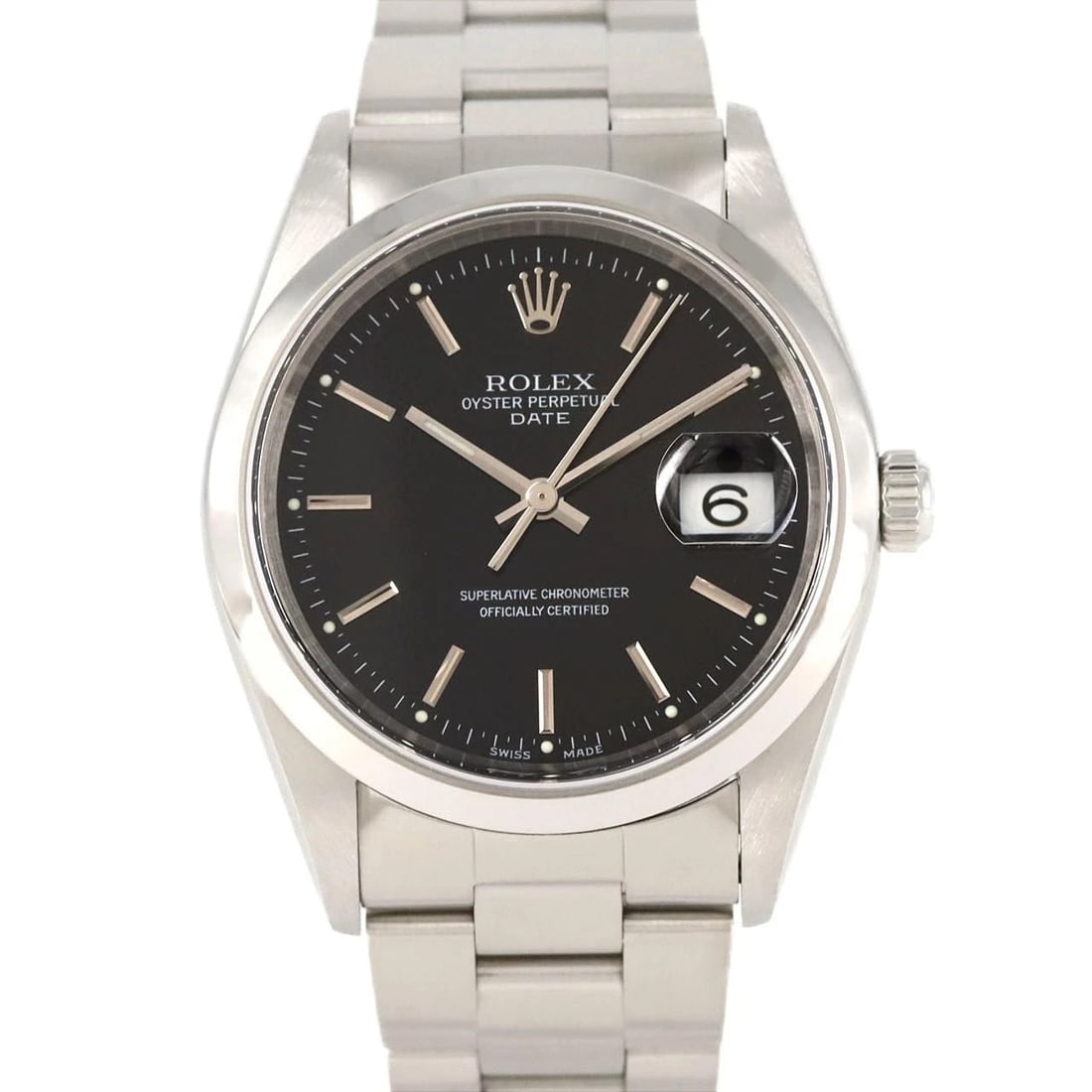 ROLEX OYSTER PERPETUAL DATE STAINLESS STEEL MECHANICAL WATCH: Rolex Oyster Perpetual Date Stainless Steel Mechanical Watch Brand: ROLEX Type: Wrist watch Material: Case: Stainless Steel Breath: Stainless Steel Color: Dial color black Size: Case diameter: