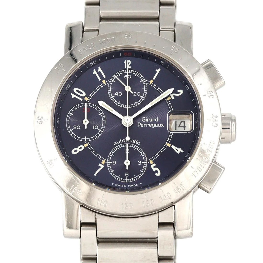 GIRARD-PERREGAUX GOLD PLATED CHRONO WATCH: Girard-Perregaux Gold Plated Chrono Watch Brand: GIRARD-PERREGAUX Type: Wrist watch Material: Case: Stainless Steel Breath: Stainless Steel Color: Dial Color: Blue/Arabic Size: Case diameter: Approx.