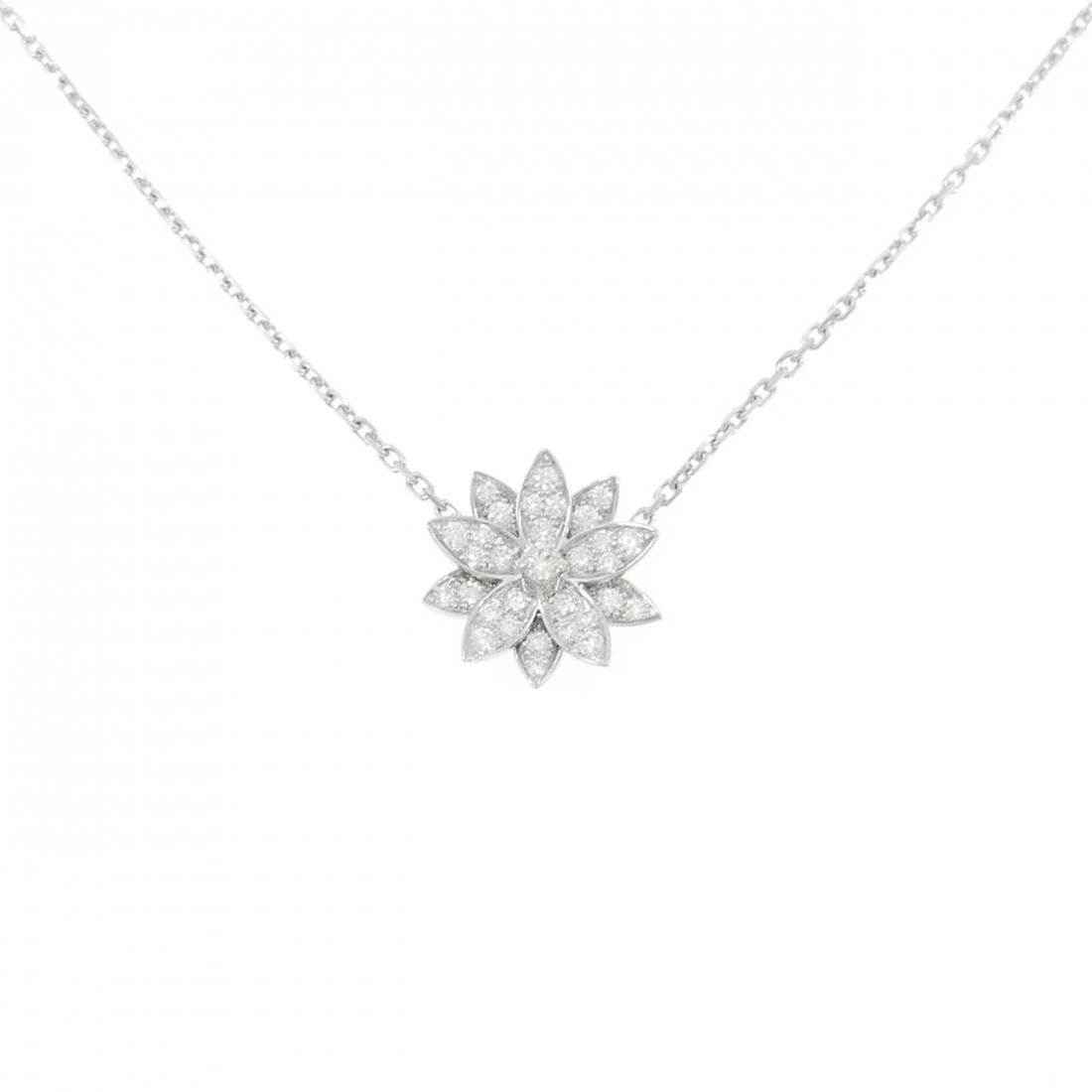 VAN CLEEF & ARPELS LOTUS SMALL NECKLACE: Van Cleef & Arpels Lotus Small Necklace Brand: Van Cleef & Arpels Type: Van Cleef & Arpels Necklace Material: 750 White Gold, Main Stone/Creation Natural Color: White Gold Size: Actual Size Pendant le