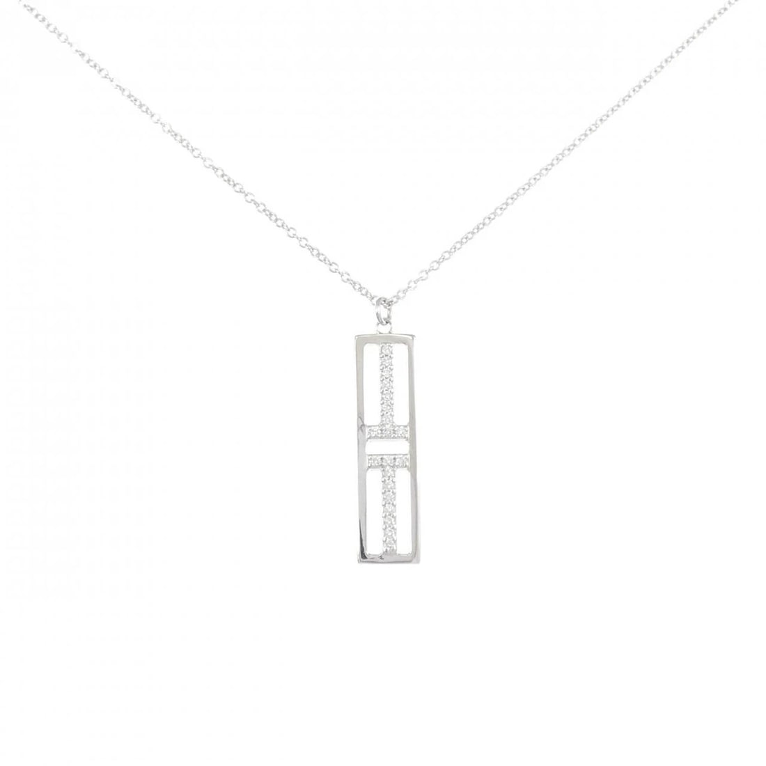 TIFFANY&CO. T TWO OPEN VERTICAL BAR NECKLACE: TIFFANY&Co. T Two Open Vertical Bar Necklace Brand: TIFFANY&Co. Type: TIFFANY&Co. Necklace Material: 750 white gold, Main Stone/Creation Natural Color: White Gold Size: Actual Size Pendant length appr