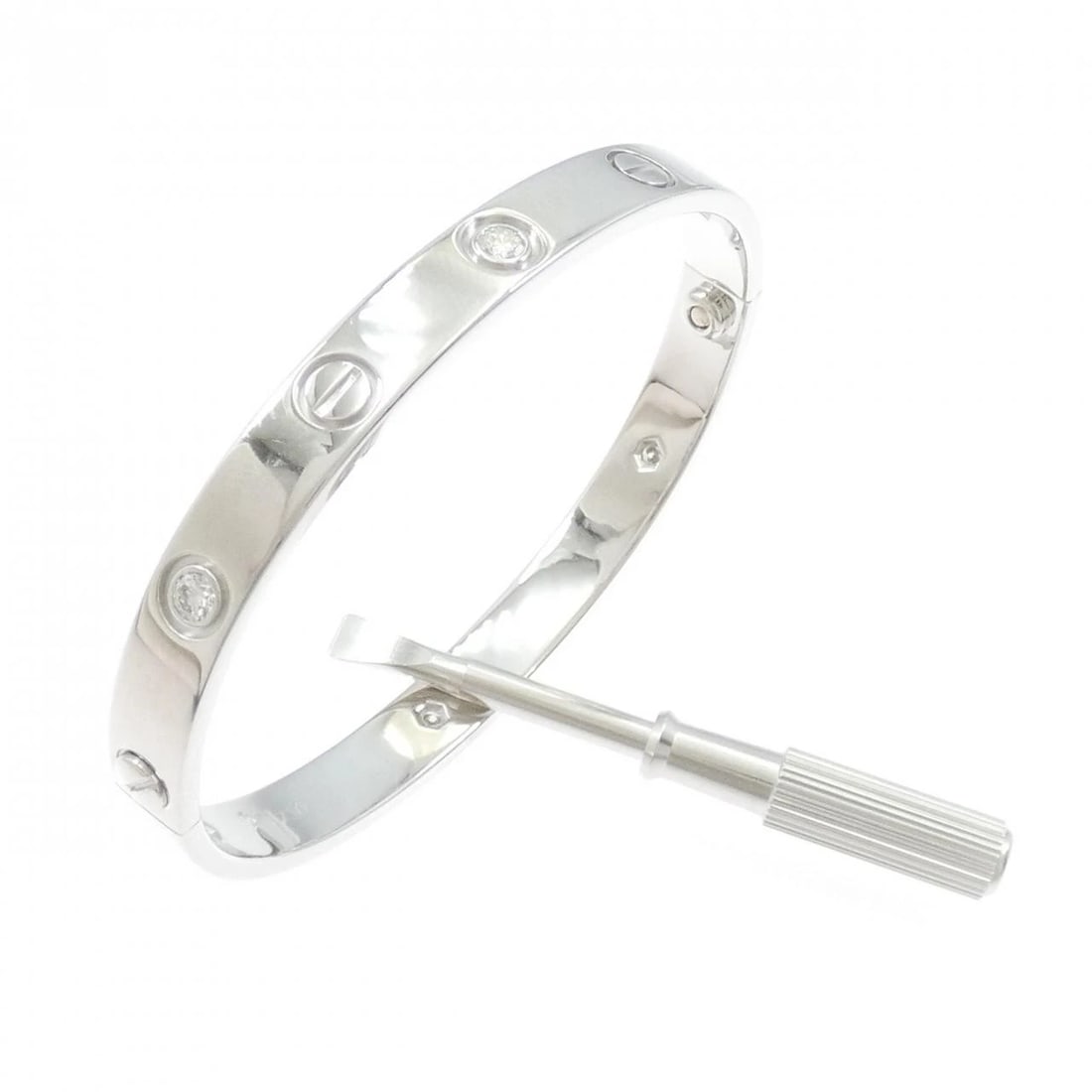 CARTIER LOVE BRACELET WITH 6 HALF DIAMONDS: Cartier Love Bracelet with 6 Half Diamonds Brand: CARTIER Type: Cartier Bracelets Material: 750 White Gold, Main Stone/Creation Natural Color: White Gold Size: Actual Size Max width approx: 6.0mm